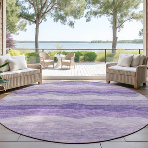 HomeRoots 8' Bold Purple & Plum Striped Washable Round Rug - Durable, Versatile Indoor/Outdoor Decor Solution 690407