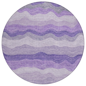 HomeRoots 8' Bold Purple & Plum Striped Washable Round Rug - Durable, Versatile Indoor/Outdoor Decor Solution 690407