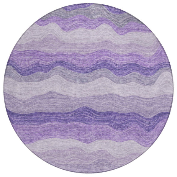HomeRoots 8' Bold Purple & Plum Striped Washable Round Rug - Durable, Versatile Indoor/Outdoor Decor Solution 690407