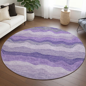 HomeRoots 8' Bold Purple & Plum Striped Washable Round Rug - Durable, Versatile Indoor/Outdoor Decor Solution 690407
