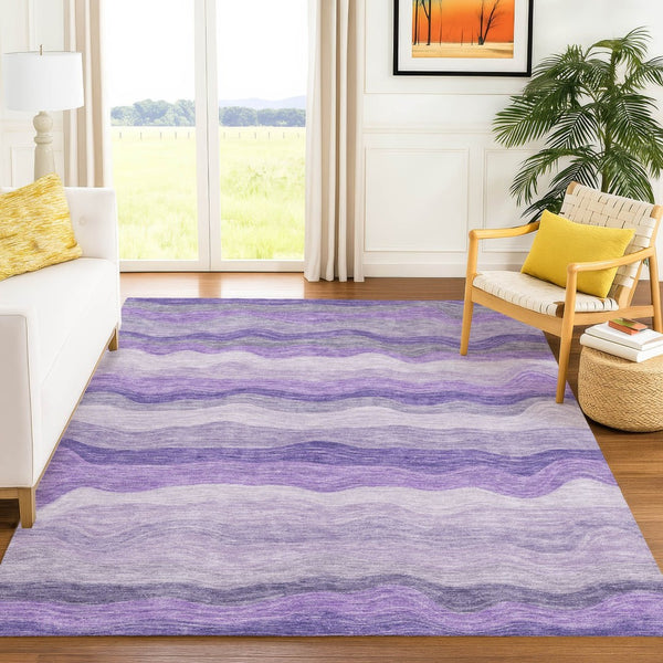 HomeRoots 10' Purple and Plum Striped Indoor-Outdoor Area Rug – Durable, Washable, Perfect for Any Space! 690410
