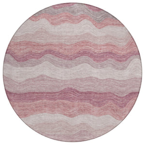 HomeRoots 8' Salmon Peach Striped Round Area Rug - Durable, Washable, Indoor/Outdoor Style for Any Space 690413