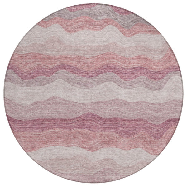 HomeRoots 8' Salmon Peach Striped Round Area Rug - Durable, Washable, Indoor/Outdoor Style for Any Space 690413