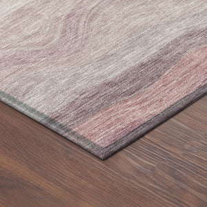 HomeRoots 8' Salmon Peach Striped Round Area Rug - Durable, Washable, Indoor/Outdoor Style for Any Space 690413
