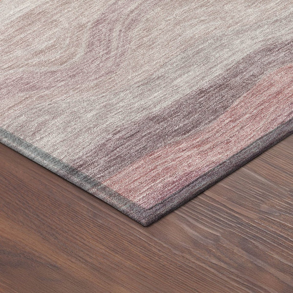 HomeRoots 8' Salmon Peach Striped Round Area Rug - Durable, Washable, Indoor/Outdoor Style for Any Space 690413