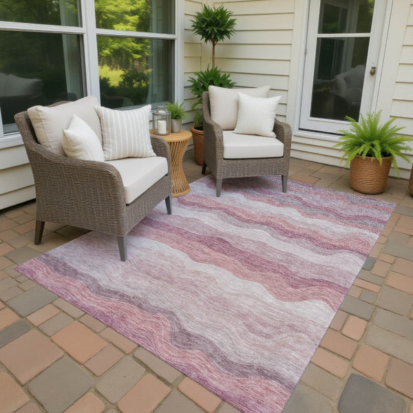 HomeRoots 8' X 10' Salmon Peach Beige Striped Area Rug - Washable, Durable Indoor/Outdoor Style for Any Space 690414