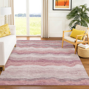 HomeRoots 9' Striped Salmon Peach Beige Area Rug – Washable, Durable, Indoor-Outdoor for High-Traffic Spaces 690415