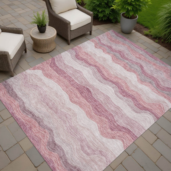 HomeRoots 10' Indoor Outdoor Salmon Peach & Beige Striped Washable Area Rug – Durable, Stylish, Versatile Décor 690416
