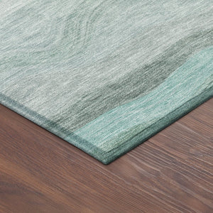 HomeRoots 8' Teal Blue, Silver & Gray Round Striped Rug - Washable, Durable Design for Indoor & Outdoor Spaces 690419