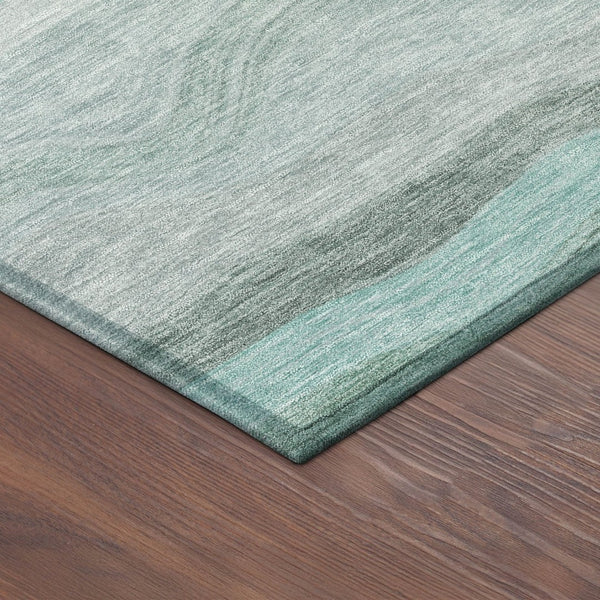 HomeRoots 8' Teal Blue, Silver & Gray Round Striped Rug - Washable, Durable Design for Indoor & Outdoor Spaces 690419
