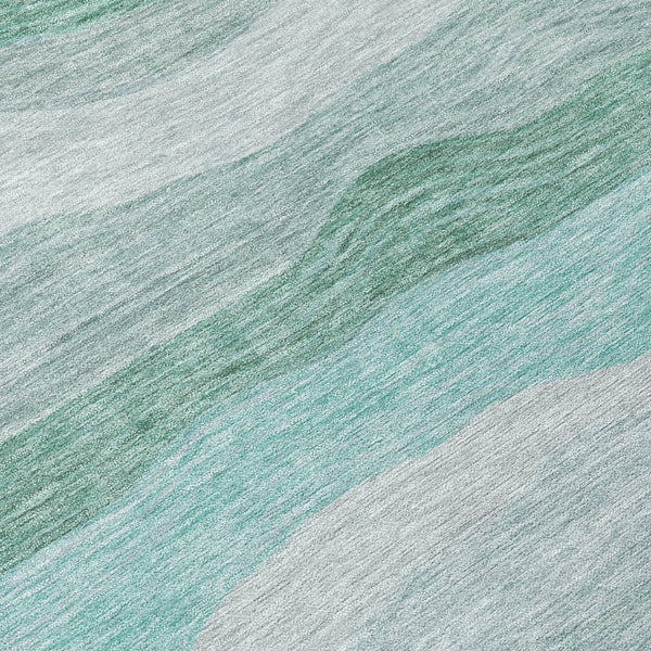 HomeRoots 8' Teal Blue, Silver & Gray Round Striped Rug - Washable, Durable Design for Indoor & Outdoor Spaces 690419
