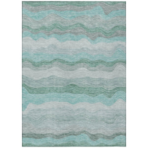 HomeRoots 8' X 10' Stylish Teal Blue Gray Striped Washable Area Rug – Indoor/Outdoor Durability & Elegance! 690420