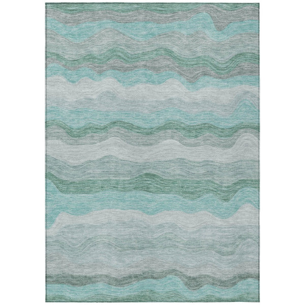 HomeRoots 8' X 10' Stylish Teal Blue Gray Striped Washable Area Rug – Indoor/Outdoor Durability & Elegance! 690420