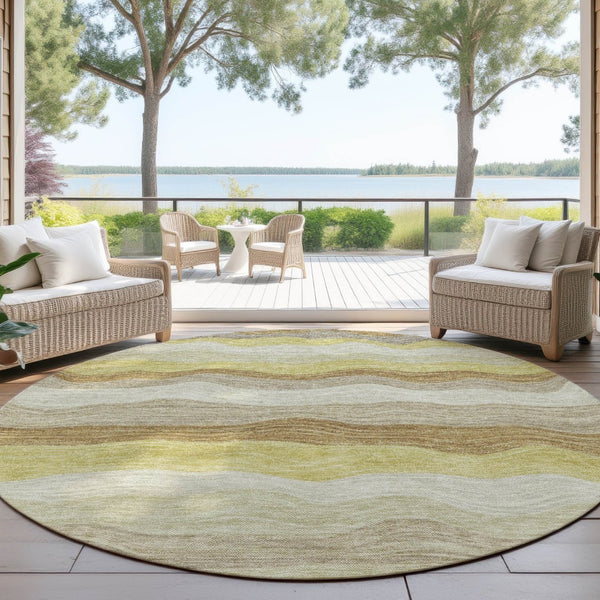HomeRoots 8' Wheat Khaki and Beige Striped Area Rug - Washable, Durable, Versatile for Indoor & Outdoor Use 690425