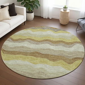 HomeRoots 8' Wheat Khaki and Beige Striped Area Rug - Washable, Durable, Versatile for Indoor & Outdoor Use 690425
