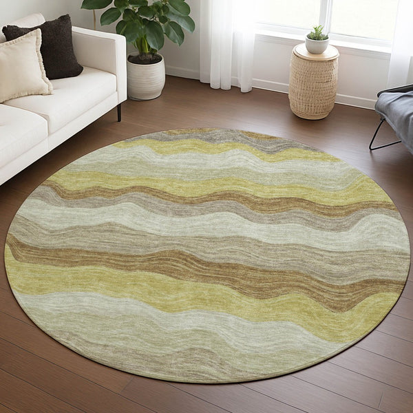 HomeRoots 8' Wheat Khaki and Beige Striped Area Rug - Washable, Durable, Versatile for Indoor & Outdoor Use 690425