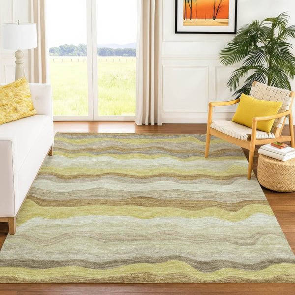 HomeRoots 10' Washable Wheat Khaki & Beige Striped Area Rug - Indoor/Outdoor, Durable, Stain-Resistant Design 690428