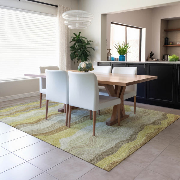 HomeRoots 10' Washable Wheat Khaki & Beige Striped Area Rug - Indoor/Outdoor, Durable, Stain-Resistant Design 690428
