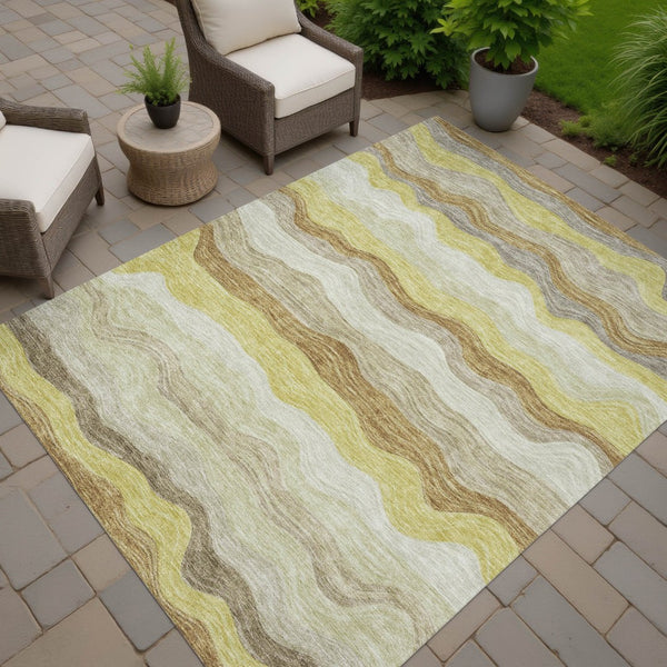 HomeRoots 10' Washable Wheat Khaki & Beige Striped Area Rug - Indoor/Outdoor, Durable, Stain-Resistant Design 690428
