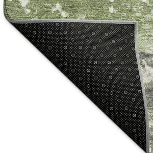 HomeRoots 5' Artichoke Green, Gold & Pewter Striped Washable Area Rug - Perfect for Indoor & Outdoor Spaces! 690430