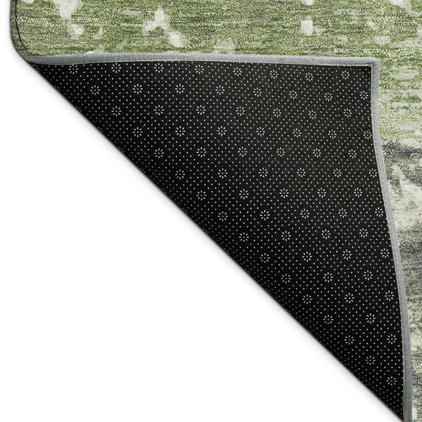 HomeRoots 8' Artichoke Green, Gold & Pewter Round Striped Area Rug - Washable, Durable, Indoor/Outdoor Style 690431