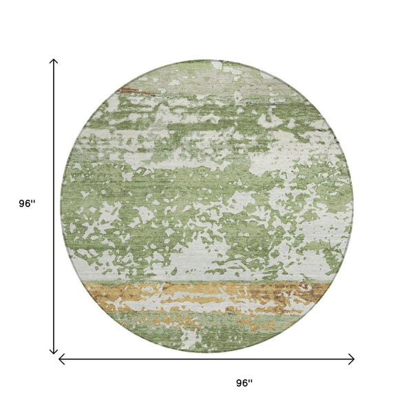 HomeRoots 8' Artichoke Green, Gold & Pewter Round Striped Area Rug - Washable, Durable, Indoor/Outdoor Style 690431