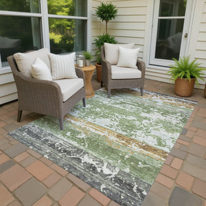 HomeRoots 10' Stylish Artichoke Green Striped Area Rug - Washable, Durable, Indoor/Outdoor Use, Pet-Friendly 690434