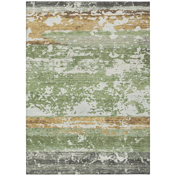 HomeRoots 10' Stylish Artichoke Green Striped Area Rug - Washable, Durable, Indoor/Outdoor Use, Pet-Friendly 690434