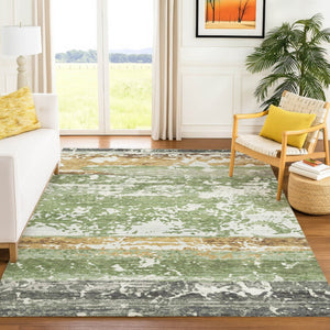 HomeRoots 10' Stylish Artichoke Green Striped Area Rug - Washable, Durable, Indoor/Outdoor Use, Pet-Friendly 690434
