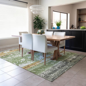 HomeRoots 10' Stylish Artichoke Green Striped Area Rug - Washable, Durable, Indoor/Outdoor Use, Pet-Friendly 690434