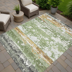 HomeRoots 10' Stylish Artichoke Green Striped Area Rug - Washable, Durable, Indoor/Outdoor Use, Pet-Friendly 690434