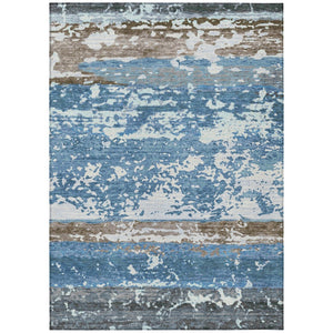 HomeRoots 10' Blue Ivory and Brown Striped Washable Area Rug - Durable for Indoor & Outdoor Use, Easy Clean! 690440