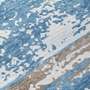 HomeRoots 10' Blue Ivory and Brown Striped Washable Area Rug - Durable for Indoor & Outdoor Use, Easy Clean! 690440