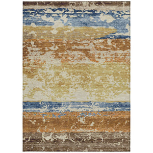 HomeRoots 5' Washable Gold Blue Rust Striped Area Rug - Durable Indoor Outdoor Comfort for High-Traffic Spaces 690442