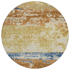 HomeRoots 8' Striped Washable Area Rug in Gold, Blue & Rust - Perfect for Indoor & Outdoor Living Spaces! 690443