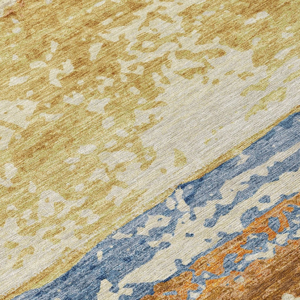 HomeRoots 8' Striped Washable Area Rug in Gold, Blue & Rust - Perfect for Indoor & Outdoor Living Spaces! 690443