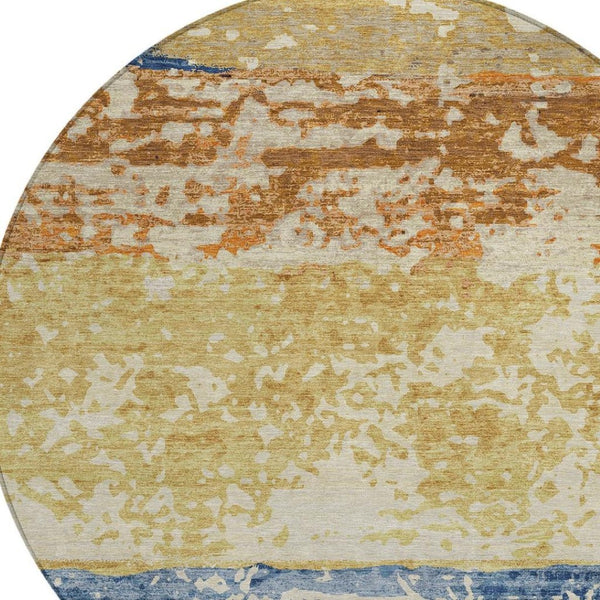 HomeRoots 8' Striped Washable Area Rug in Gold, Blue & Rust - Perfect for Indoor & Outdoor Living Spaces! 690443