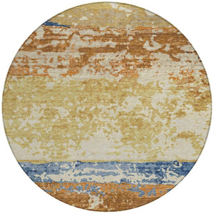 HomeRoots 8' Striped Washable Area Rug in Gold, Blue & Rust - Perfect for Indoor & Outdoor Living Spaces! 690443
