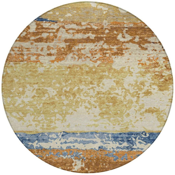 HomeRoots 8' Striped Washable Area Rug in Gold, Blue & Rust - Perfect for Indoor & Outdoor Living Spaces! 690443