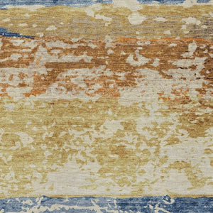 HomeRoots 9' X 12' Washable Striped Area Rug in Gold, Blue & Rust – Durable, Stylish for Indoor/Outdoor Use! 690445