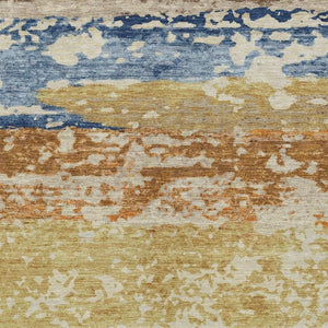 HomeRoots 10' Gold Blue and Rust Striped Washable Area Rug – Durable Indoor/Outdoor Style for High Traffic Areas 690446