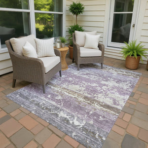 HomeRoots 5' X 8' Striped Lavender Ivory Beige Area Rug - Durable, Washable, Indoor/Outdoor Versatile Decor 690448