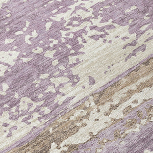 HomeRoots 5' X 8' Striped Lavender Ivory Beige Area Rug - Durable, Washable, Indoor/Outdoor Versatile Decor 690448