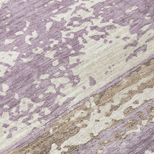 HomeRoots 5' X 8' Striped Lavender Ivory Beige Area Rug - Durable, Washable, Indoor/Outdoor Versatile Decor 690448