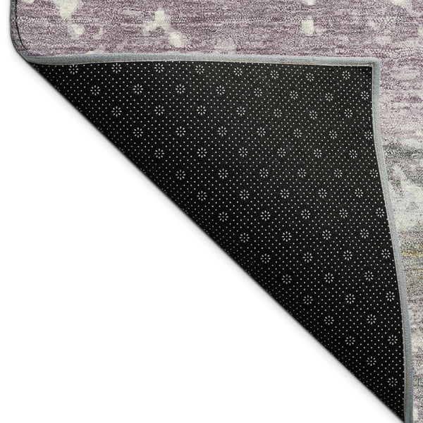 HomeRoots 8' Round Striped Area Rug - Soft Lavender, Ivory & Beige, Washable for Indoor/Outdoor Spaces, Durable 690449