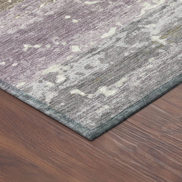 HomeRoots 8' Round Striped Area Rug - Soft Lavender, Ivory & Beige, Washable for Indoor/Outdoor Spaces, Durable 690449