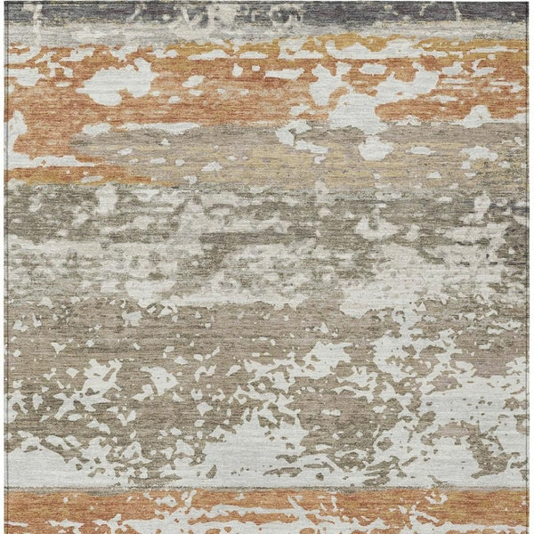 HomeRoots 5' Stylish Taupe Copper Ivory Striped Washable Area Rug for Indoor Outdoor Spaces - Durable & Versatile 690454