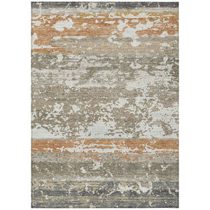 HomeRoots 5' Stylish Taupe Copper Ivory Striped Washable Area Rug for Indoor Outdoor Spaces - Durable & Versatile 690454
