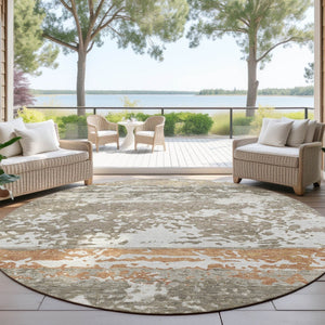 HomeRoots 8' Taupe Copper Ivory Round Indoor Outdoor Area Rug – Durable, Washable, Stylish for Any Space 690455