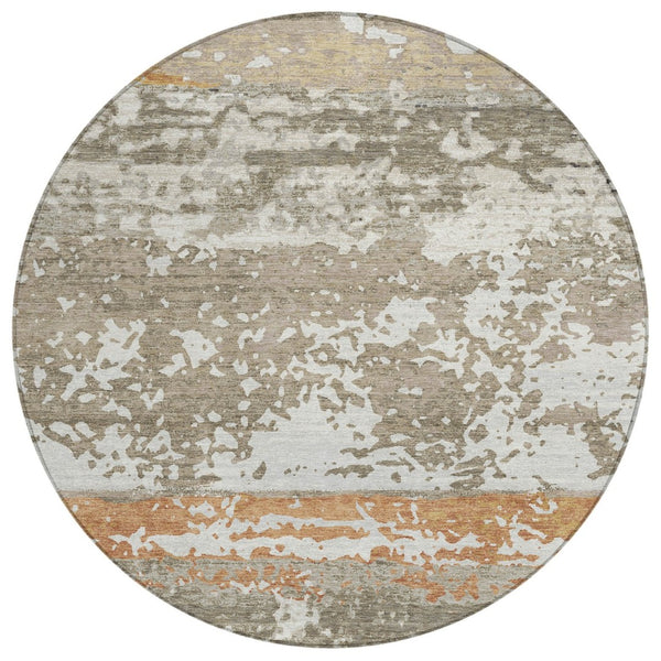 HomeRoots 8' Taupe Copper Ivory Round Indoor Outdoor Area Rug – Durable, Washable, Stylish for Any Space 690455